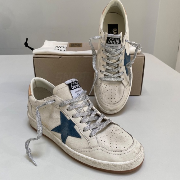 Golden Goose Ball Star White Leather/Smoke Blue/Metallic Heel sz 37 New in Box - Picture 7 of 12